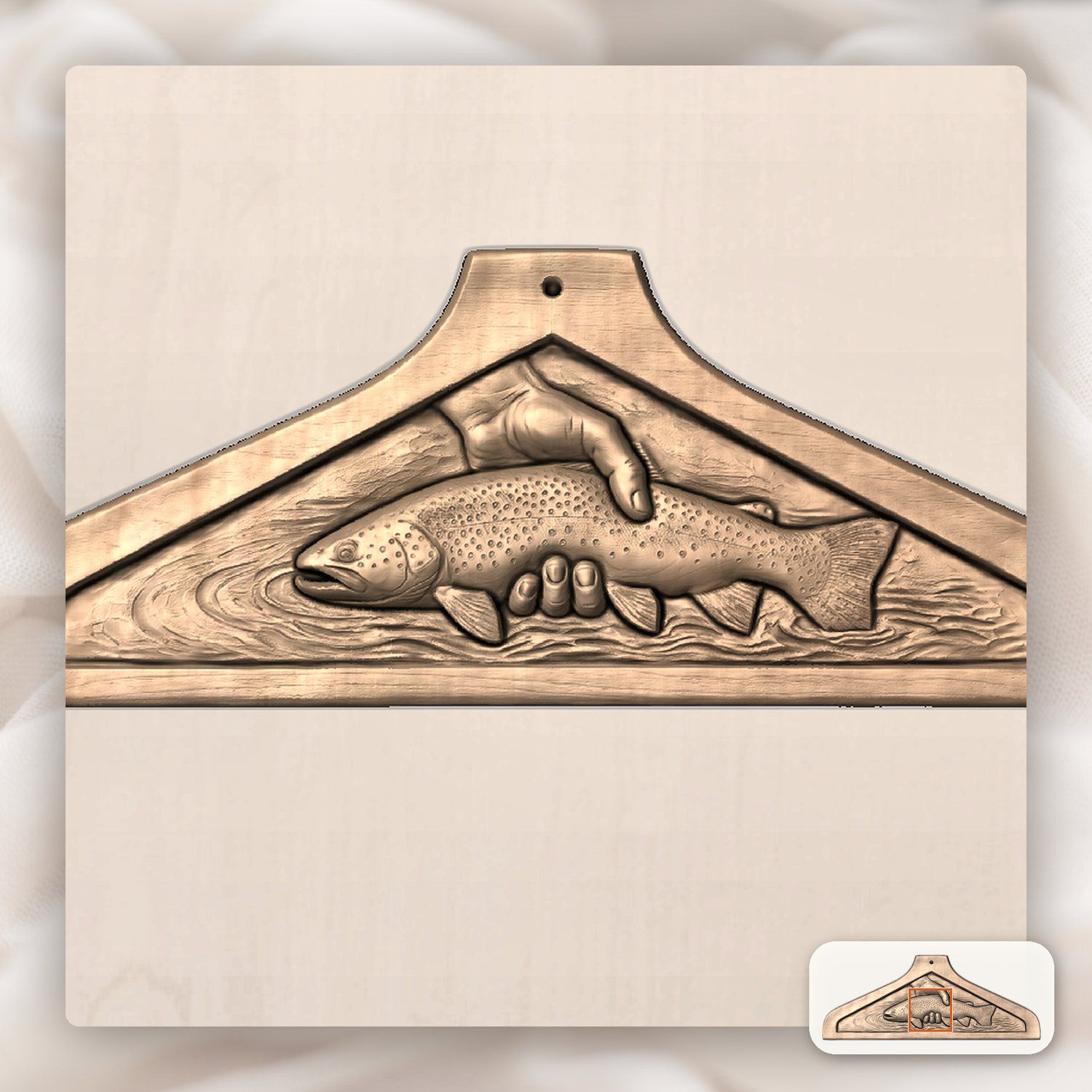 Coat Hanger Brown Trout Catch Fishing Scene CNC Relief STL bas-relief STL — view 9