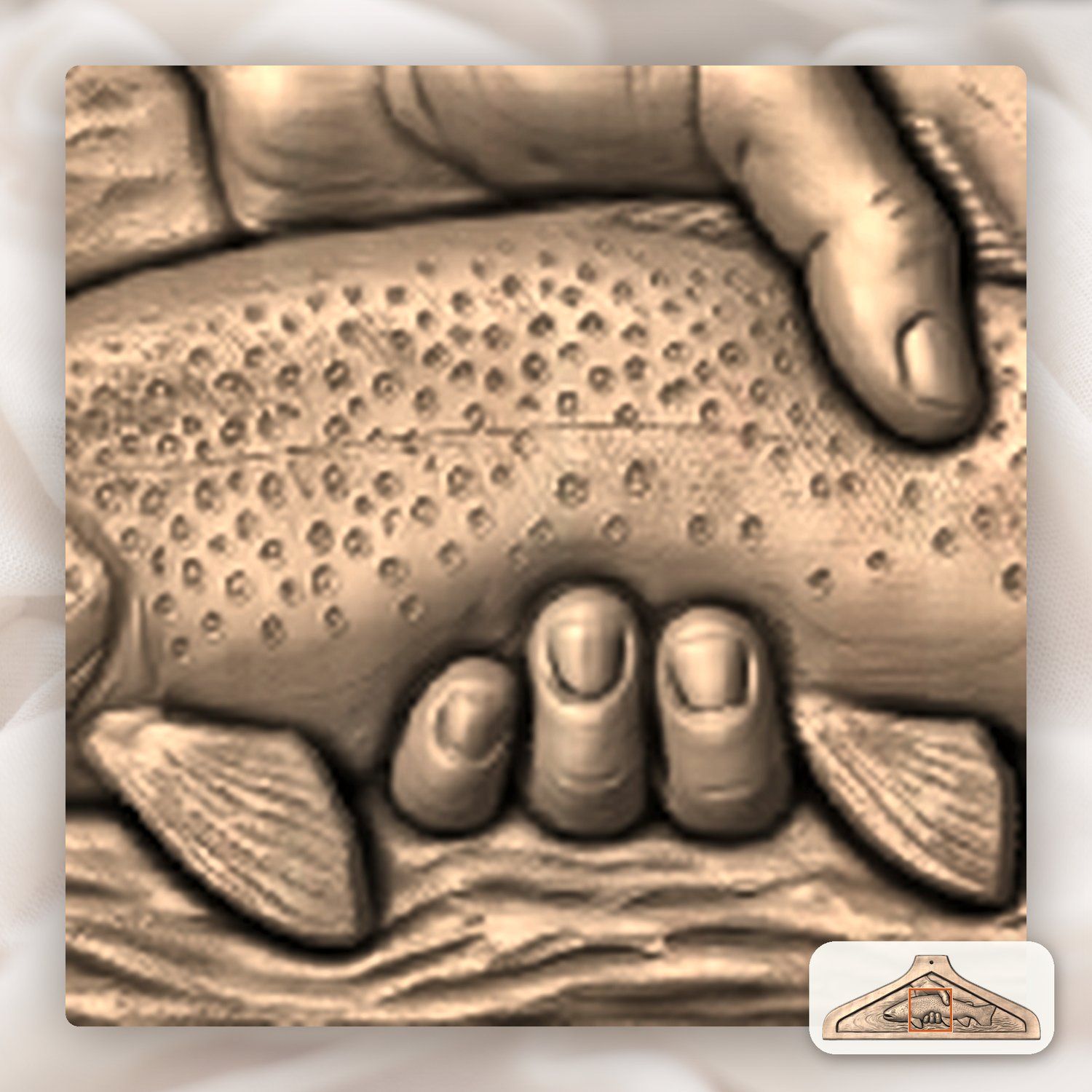 Coat Hanger Brown Trout Catch Fishing Scene CNC Relief STL bas-relief STL — view 10