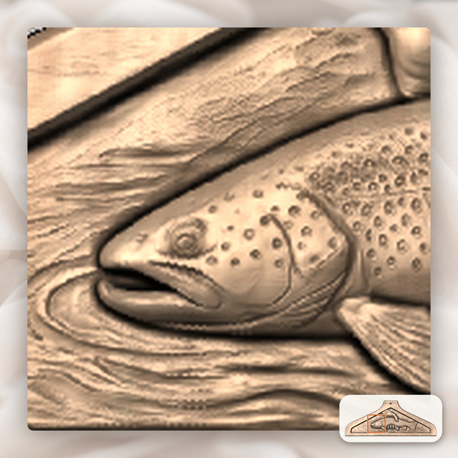 Coat Hanger Brown Trout Catch Fishing Scene CNC Relief STL bas-relief STL — view 11