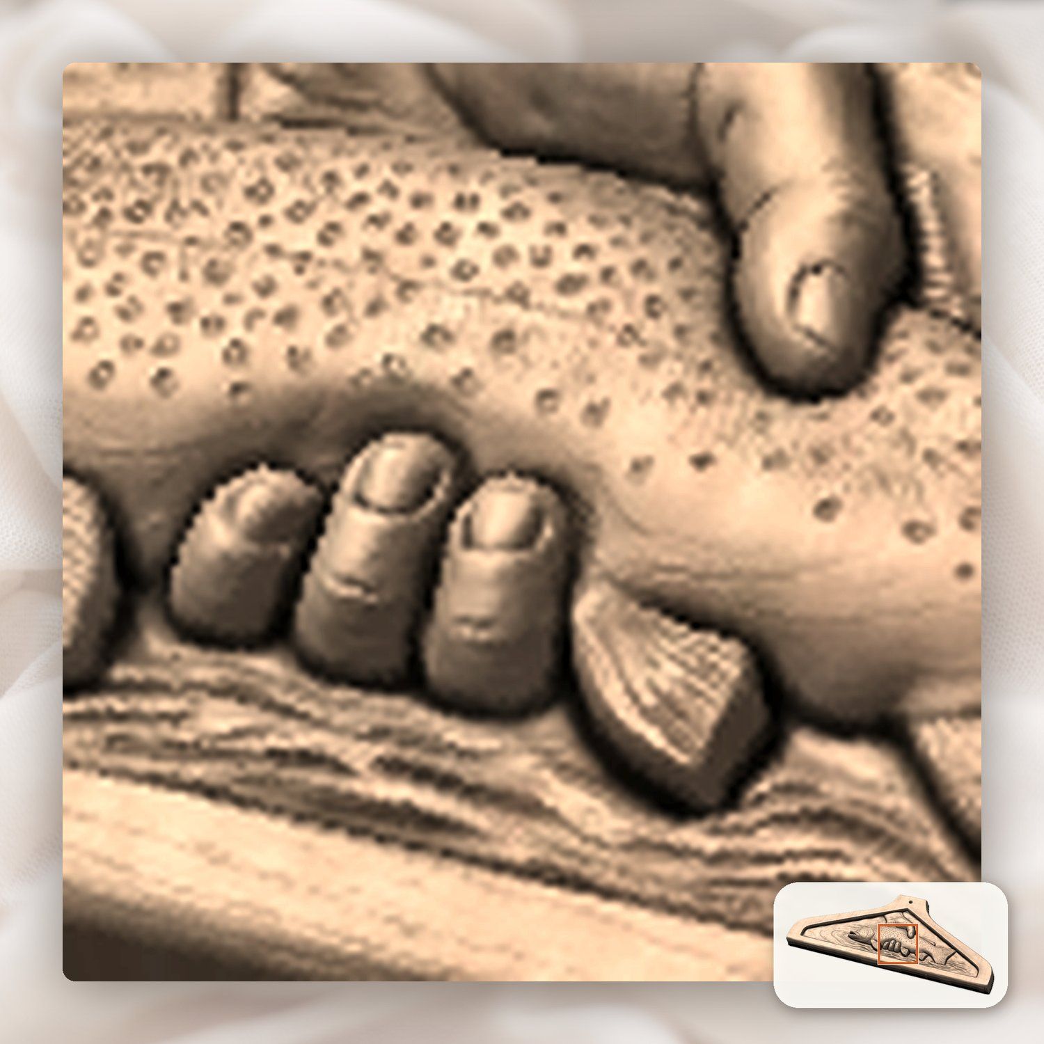 Coat Hanger Brown Trout Catch Fishing Scene CNC Relief STL bas-relief STL — view 12