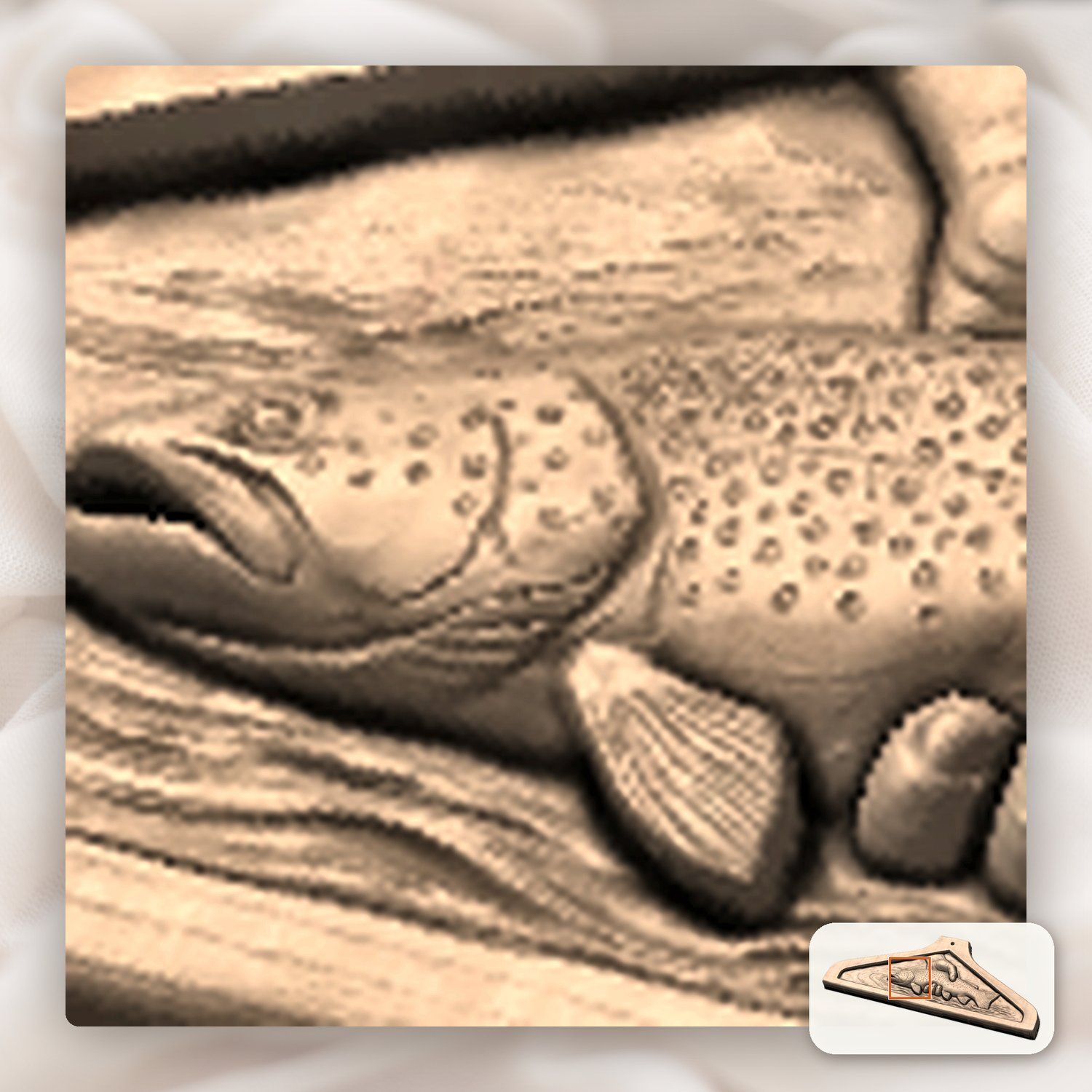 Coat Hanger Brown Trout Catch Fishing Scene CNC Relief STL bas-relief STL — view 13