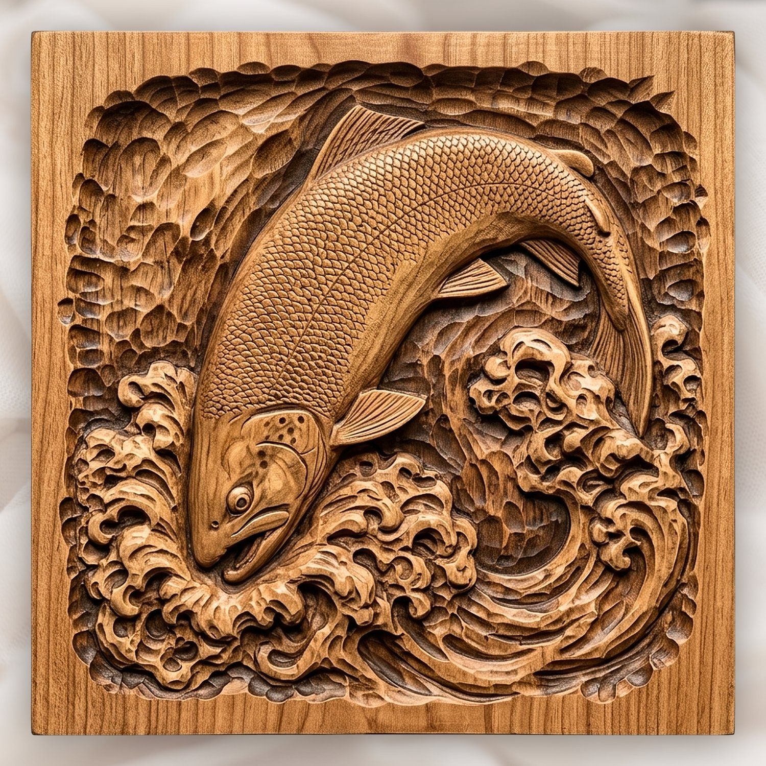 Brown Trout Jumping Into River Foam CNC Relief STL bas-relief STL design