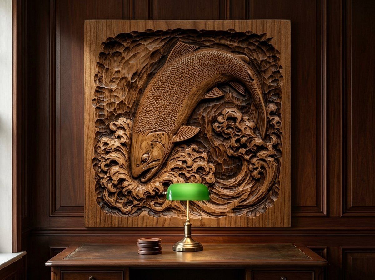 Brown Trout Jumping Into River Foam CNC Relief STL bas-relief STL — view 13