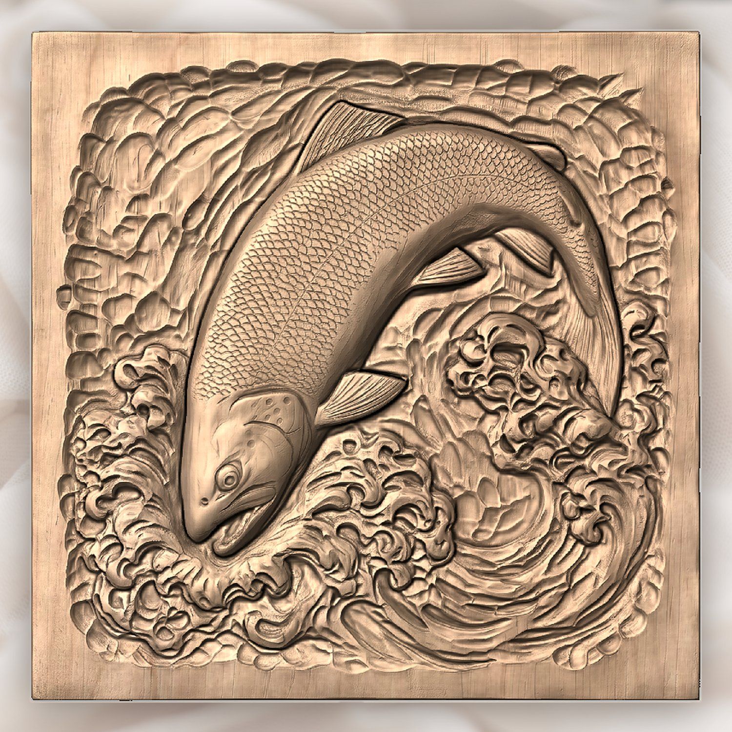 Brown Trout Jumping Into River Foam CNC Relief STL bas-relief STL — view 4