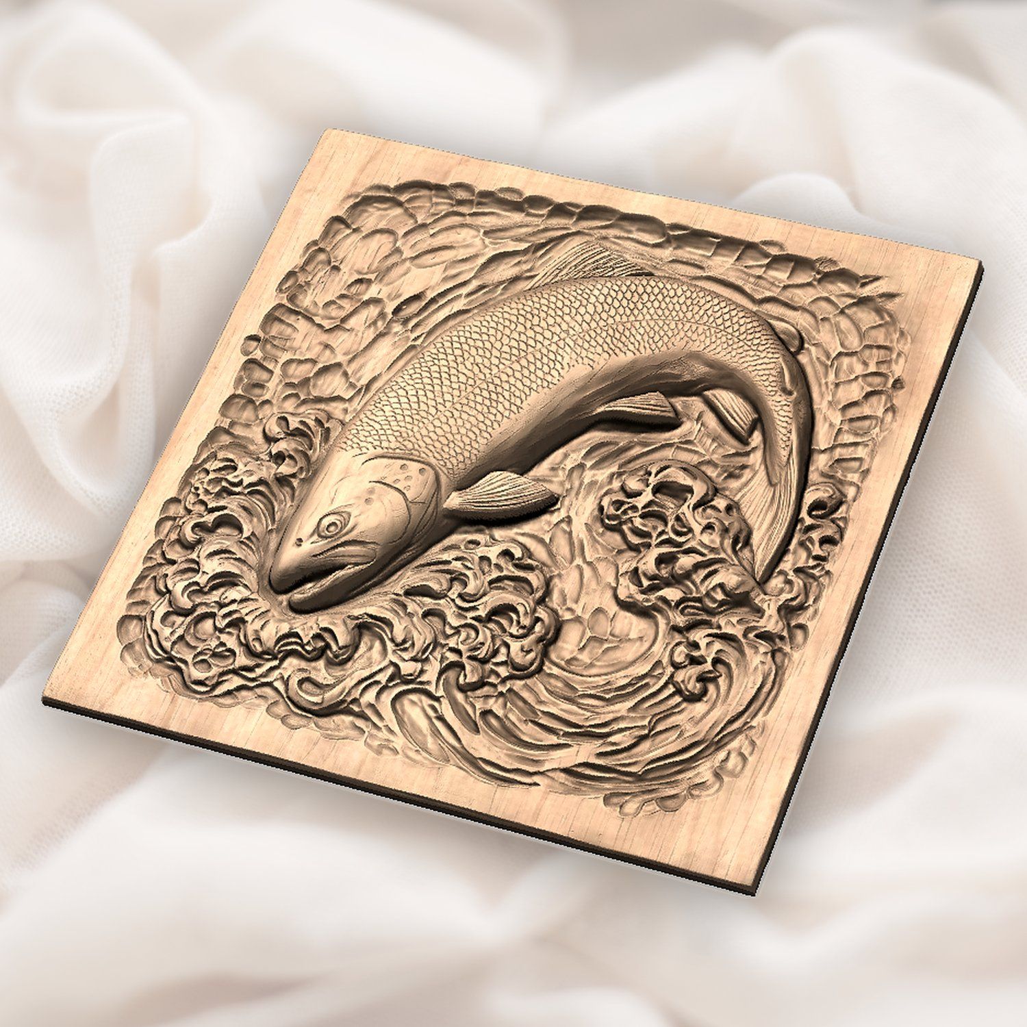 Brown Trout Jumping Into River Foam CNC Relief STL bas-relief STL — view 5