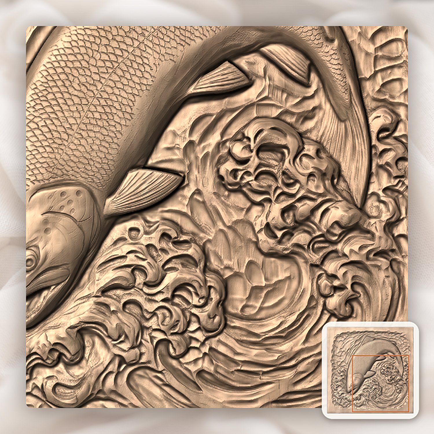 Brown Trout Jumping Into River Foam CNC Relief STL bas-relief STL — view 6