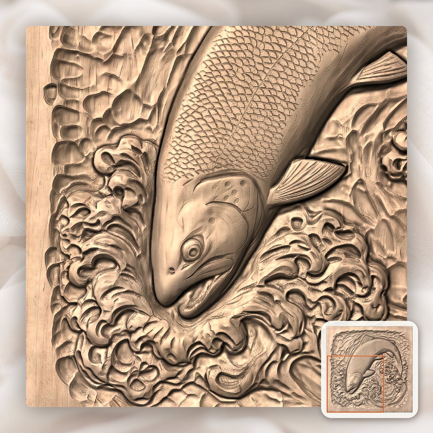 Brown Trout Jumping Into River Foam CNC Relief STL bas-relief STL — view 7