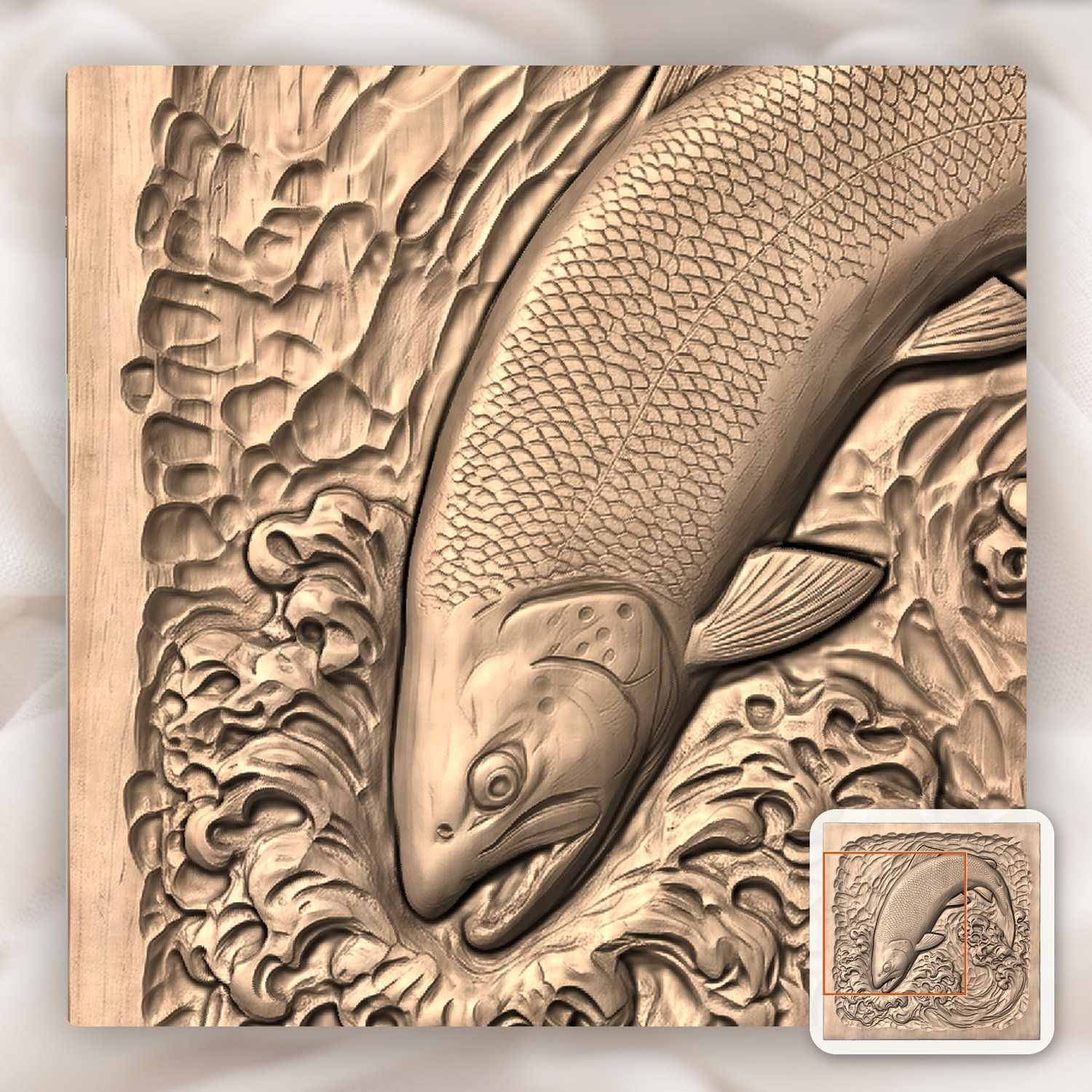 Brown Trout Jumping Into River Foam CNC Relief STL bas-relief STL — view 9