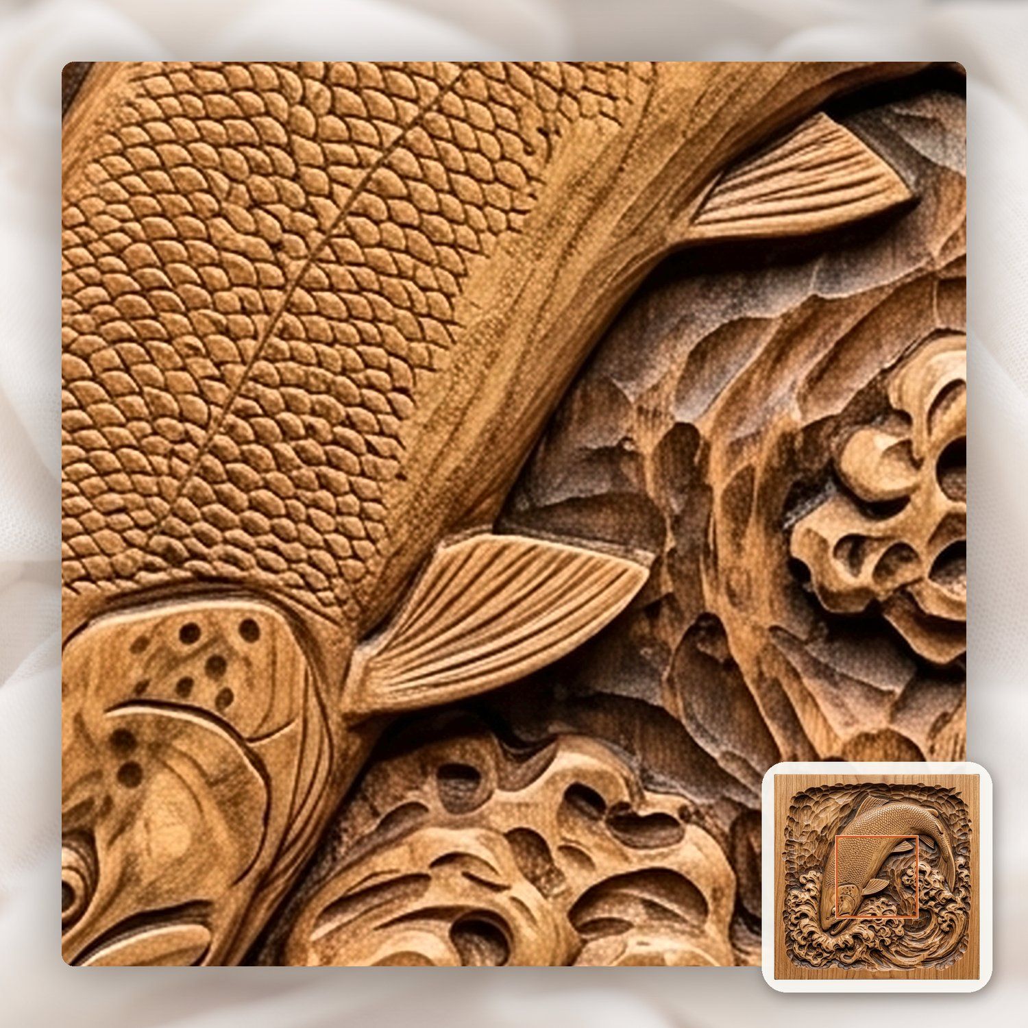 Brown Trout Jumping Into River Foam CNC Relief STL bas-relief STL — view 10