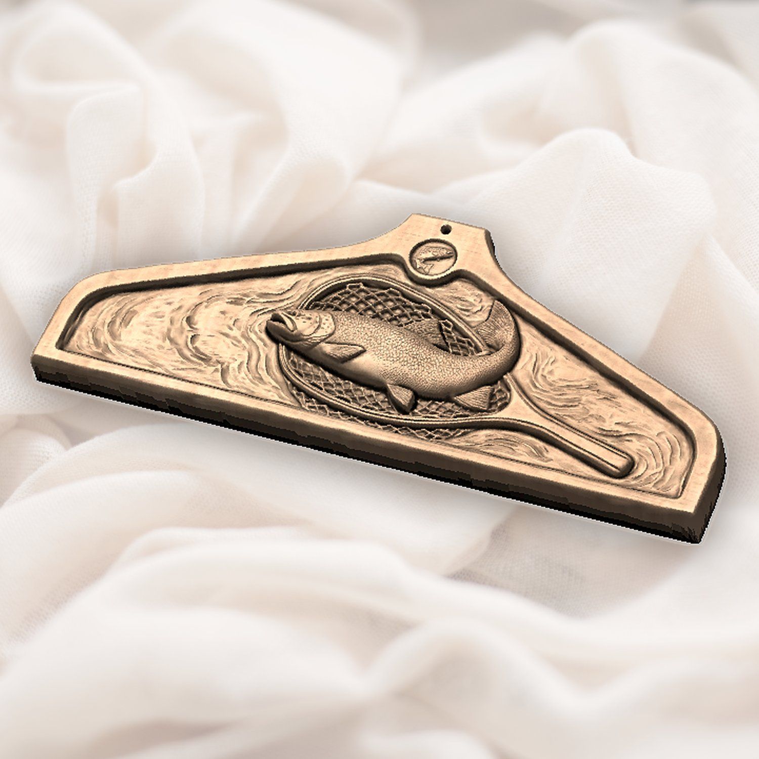 Coat hanger Brown Trout Landing Net Fishing Scene CNC Relief STL bas-relief STL — view 7