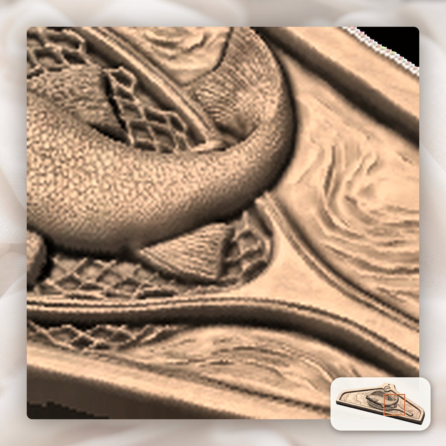 Coat hanger Brown Trout Landing Net Fishing Scene CNC Relief STL bas-relief STL — view 12