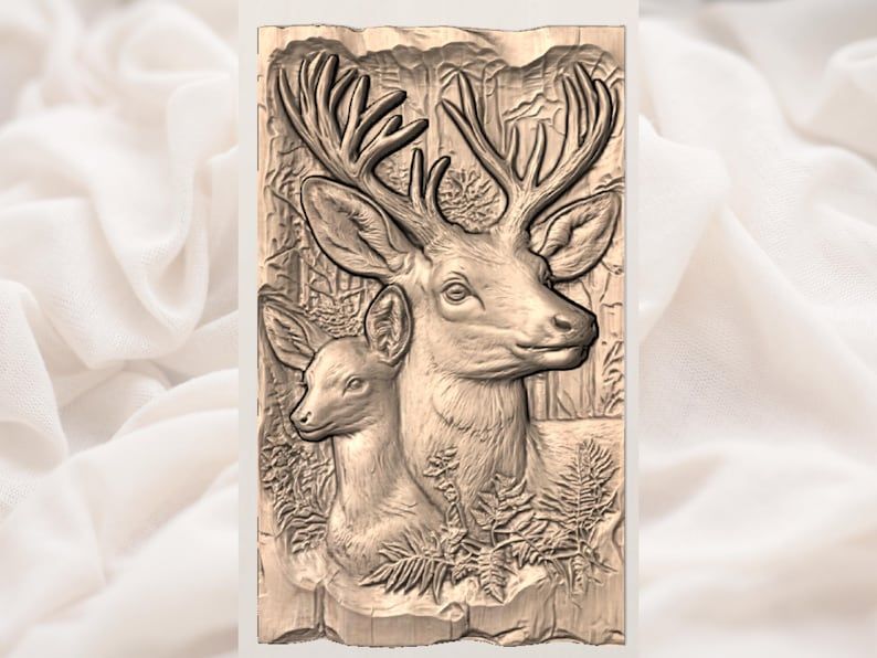 Buck and Doe Forest Relief STL for CNC Wood Carving bas-relief STL — view 2