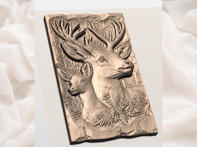Buck and Doe Forest Relief STL for CNC Wood Carving bas-relief STL — view 3