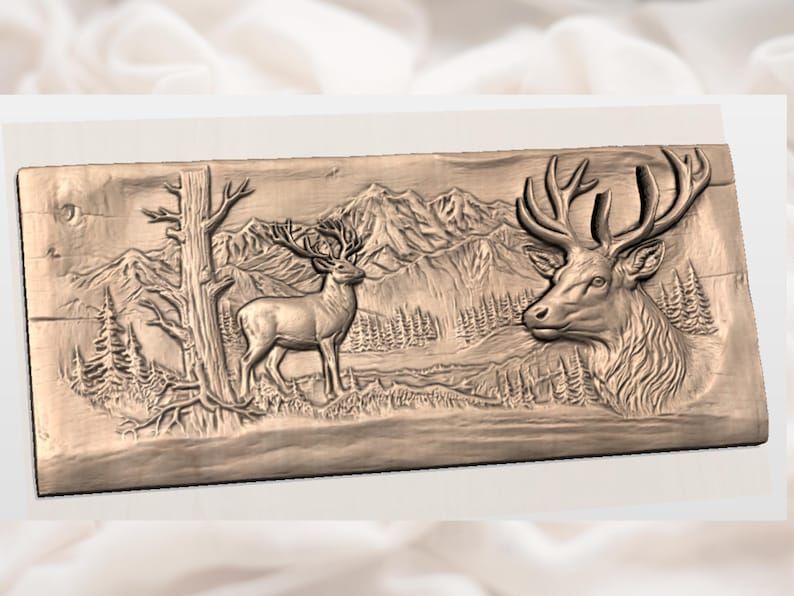 Mountain Buck and Stag Portrait Wilderness Bas-Relief STL bas-relief STL — view 2
