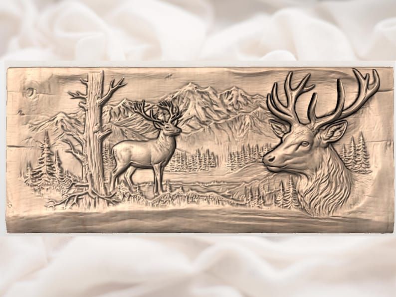 Mountain Buck and Stag Portrait Wilderness Bas-Relief STL bas-relief STL — view 3