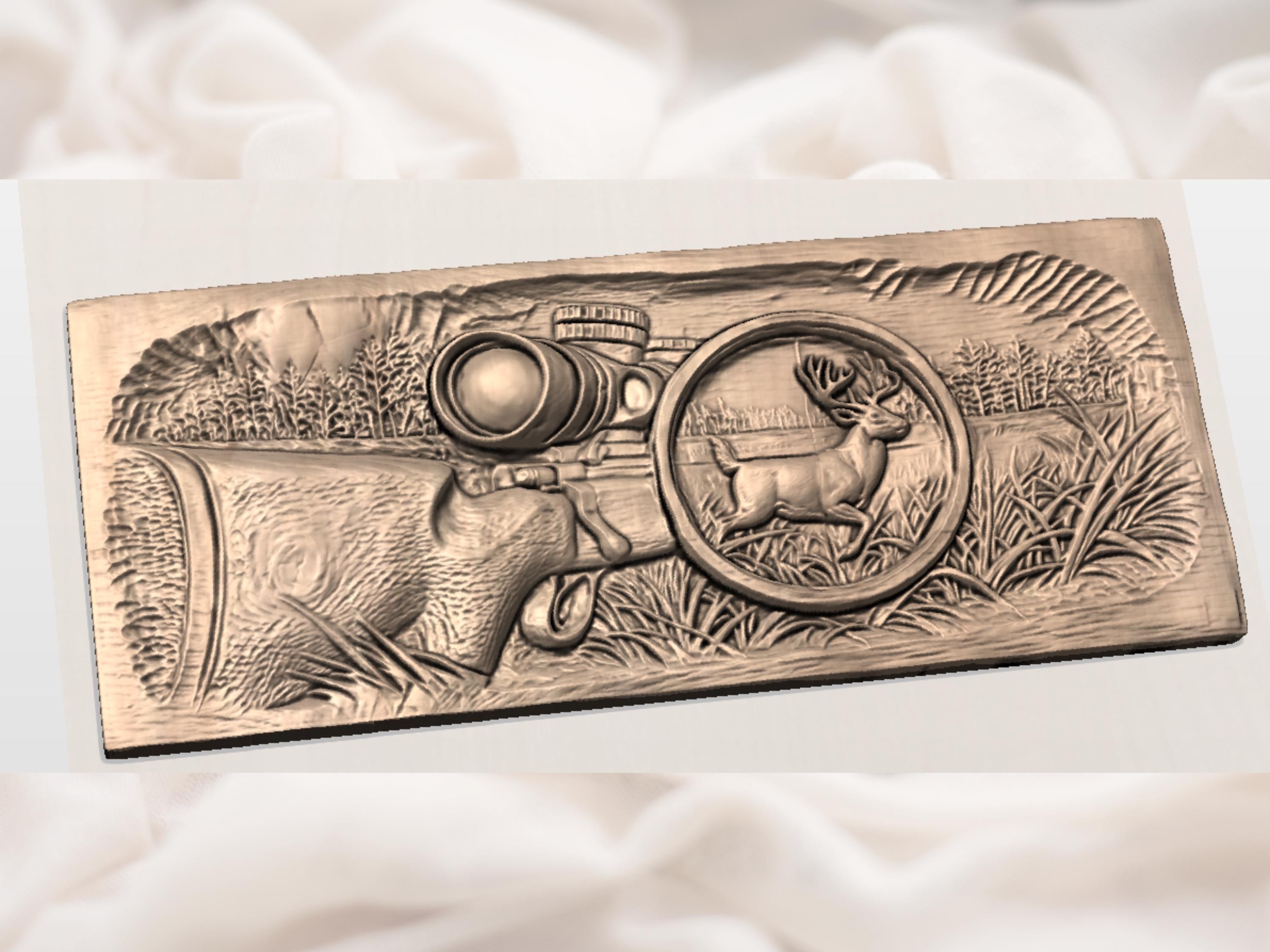 Buck in the Crosshairs Hunting Rifle Scope Bas-Relief STL bas-relief STL — view 2