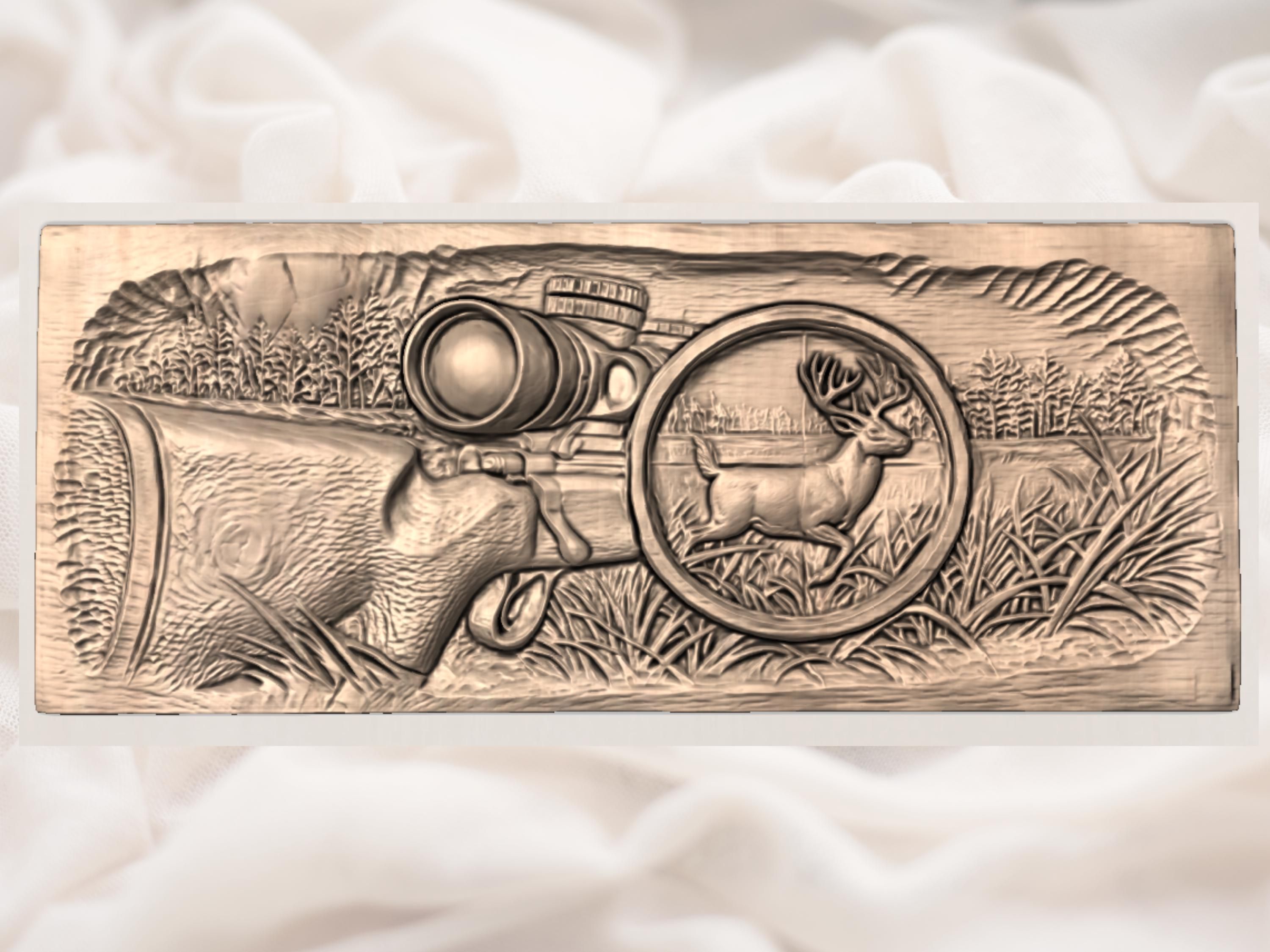 Buck in the Crosshairs Hunting Rifle Scope Bas-Relief STL bas-relief STL — view 3