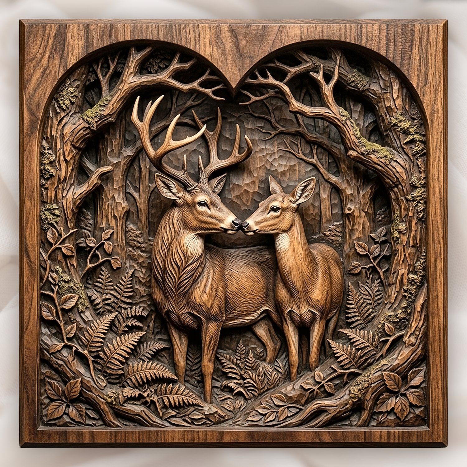 Buck Doe Heart Forest CNC Relief STL bas-relief STL design