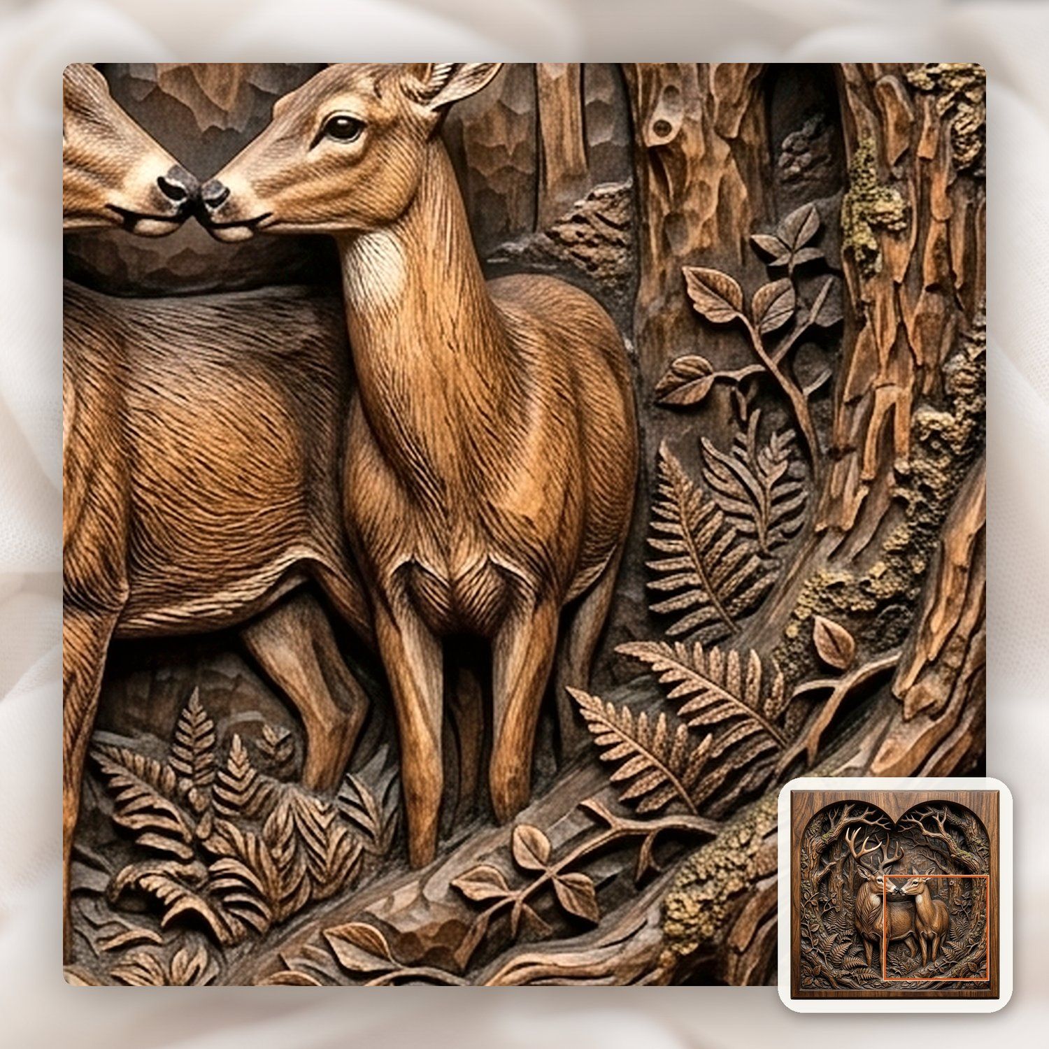 Buck Doe Heart Forest CNC Relief STL bas-relief STL — view 12