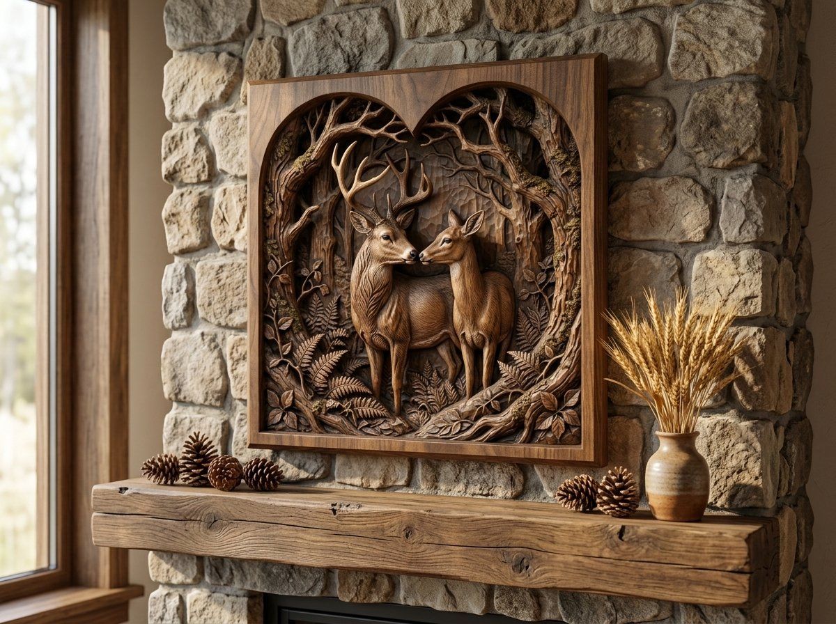 Buck Doe Heart Forest CNC Relief STL bas-relief STL — view 13