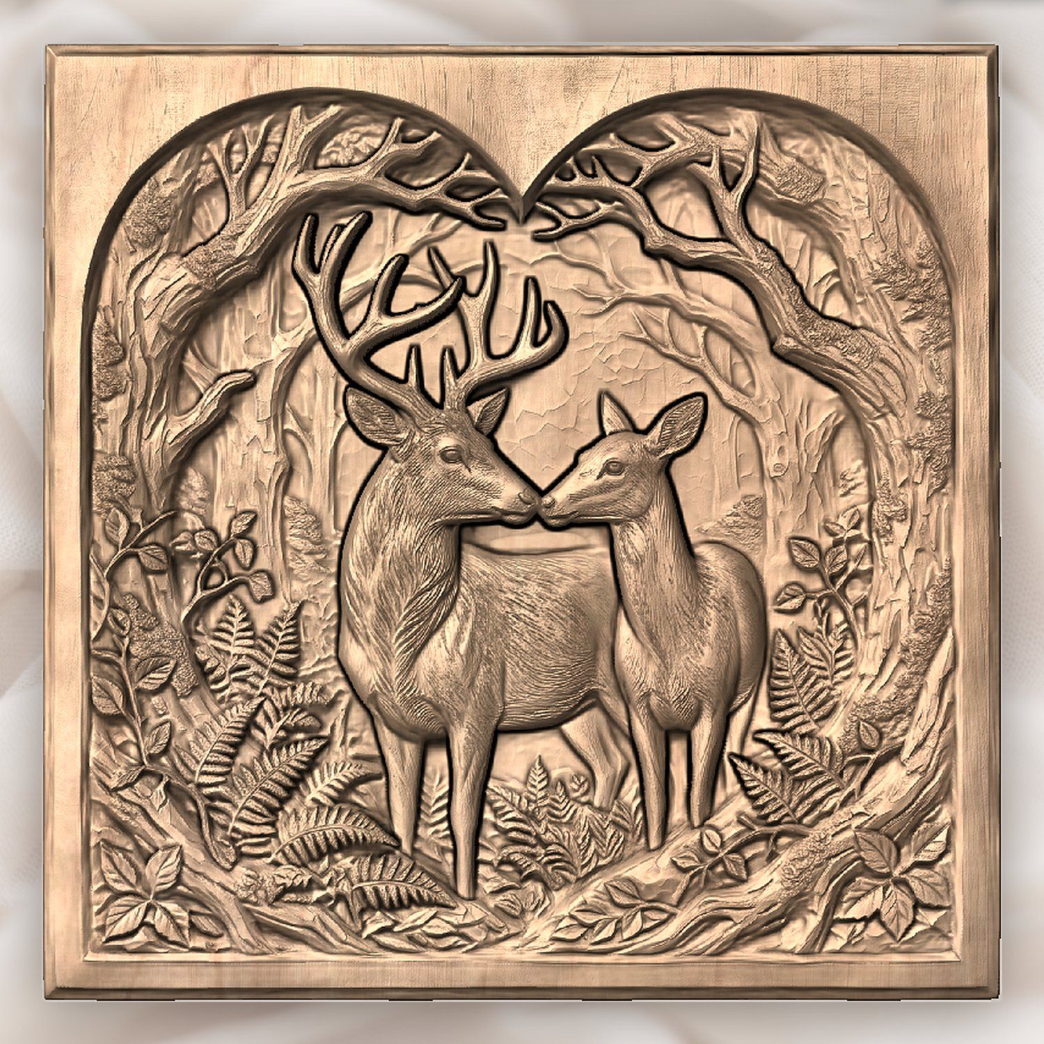 Buck Doe Heart Forest CNC Relief STL bas-relief STL — view 5