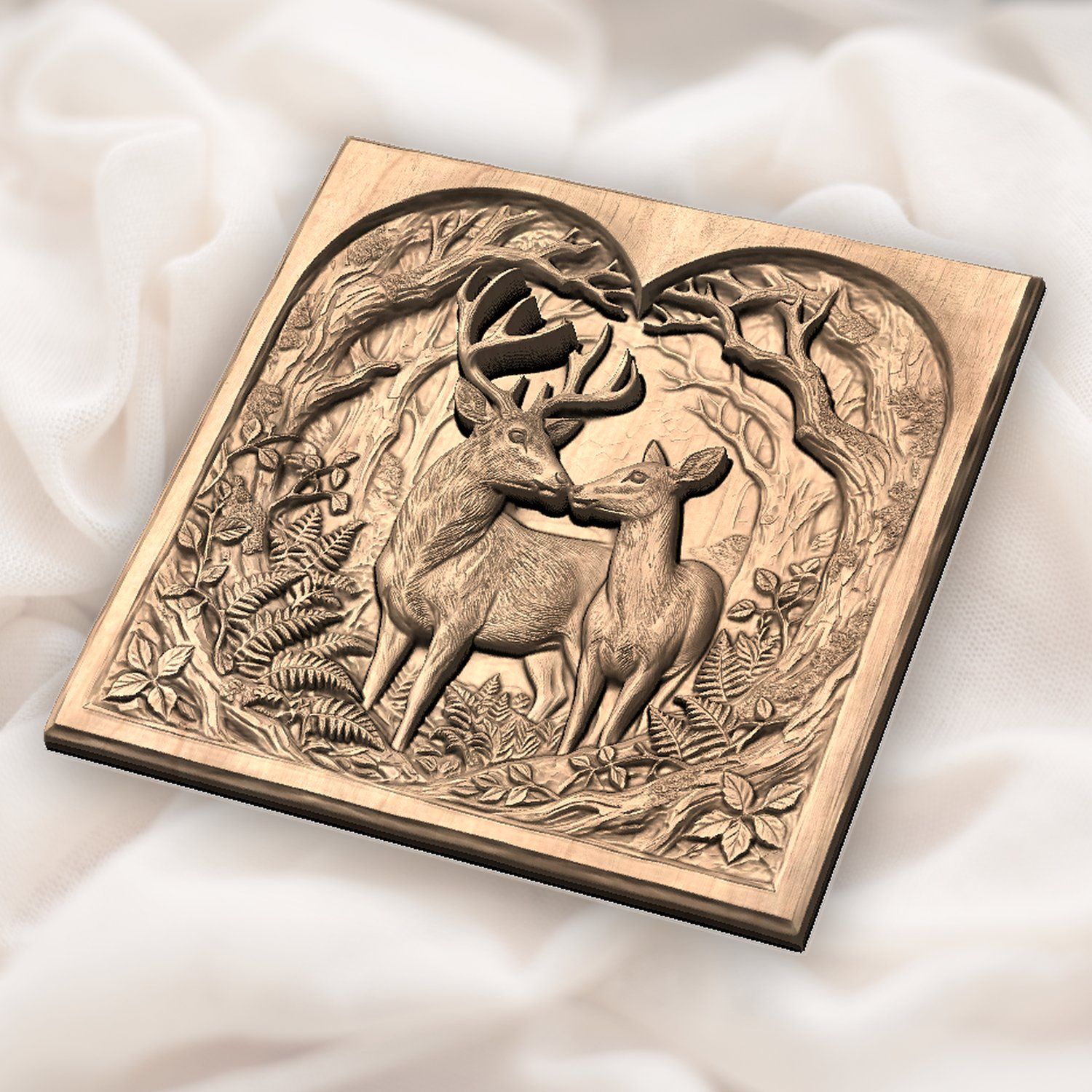 Buck Doe Heart Forest CNC Relief STL bas-relief STL — view 6