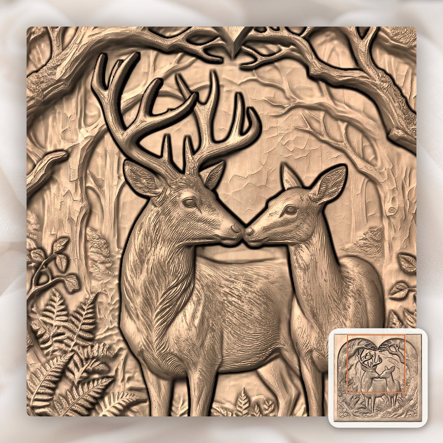 Buck Doe Heart Forest CNC Relief STL bas-relief STL — view 7