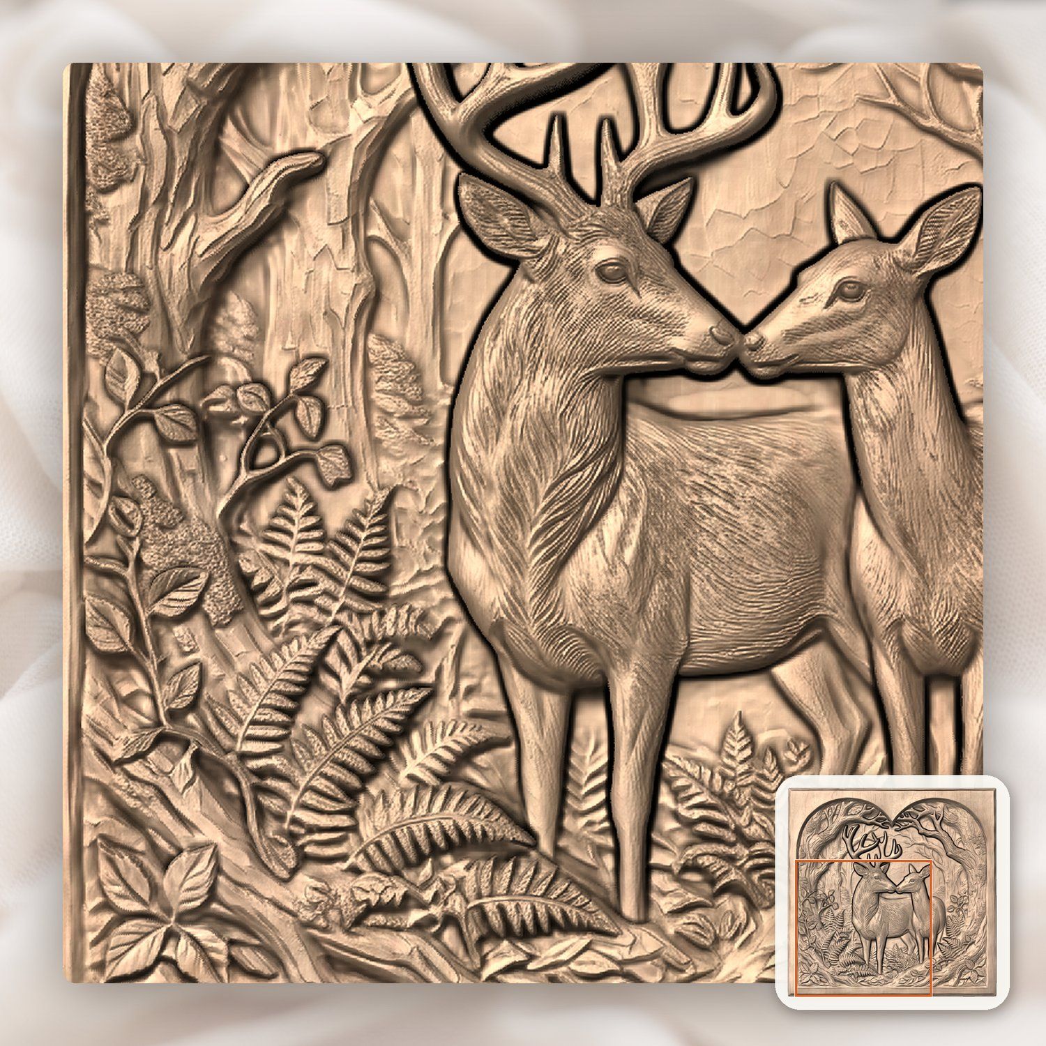 Buck Doe Heart Forest CNC Relief STL bas-relief STL — view 8