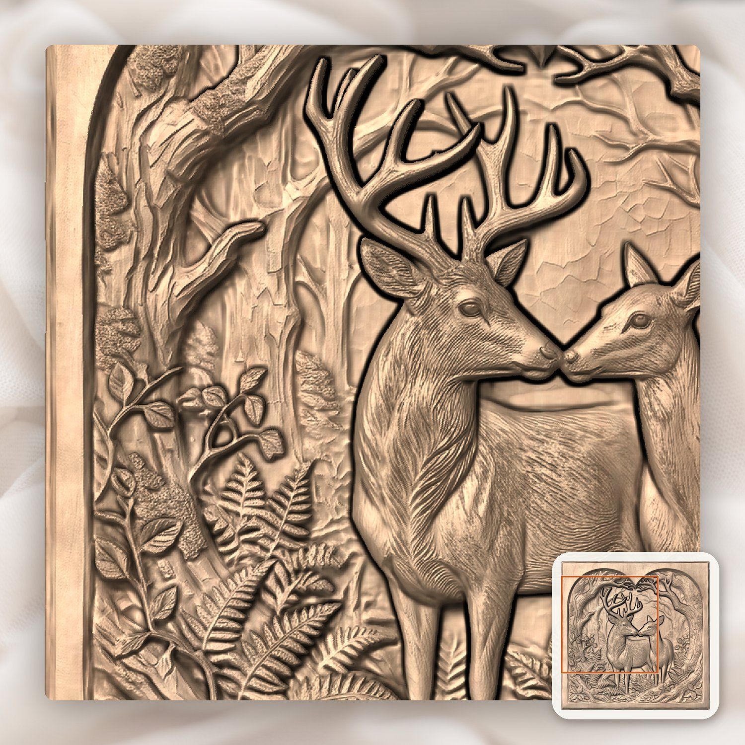 Buck Doe Heart Forest CNC Relief STL bas-relief STL — view 9