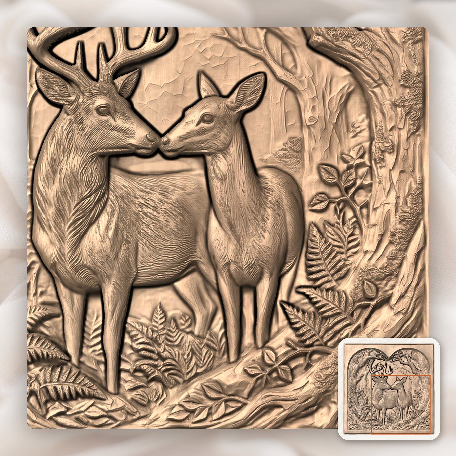 Buck Doe Heart Forest CNC Relief STL bas-relief STL — view 10