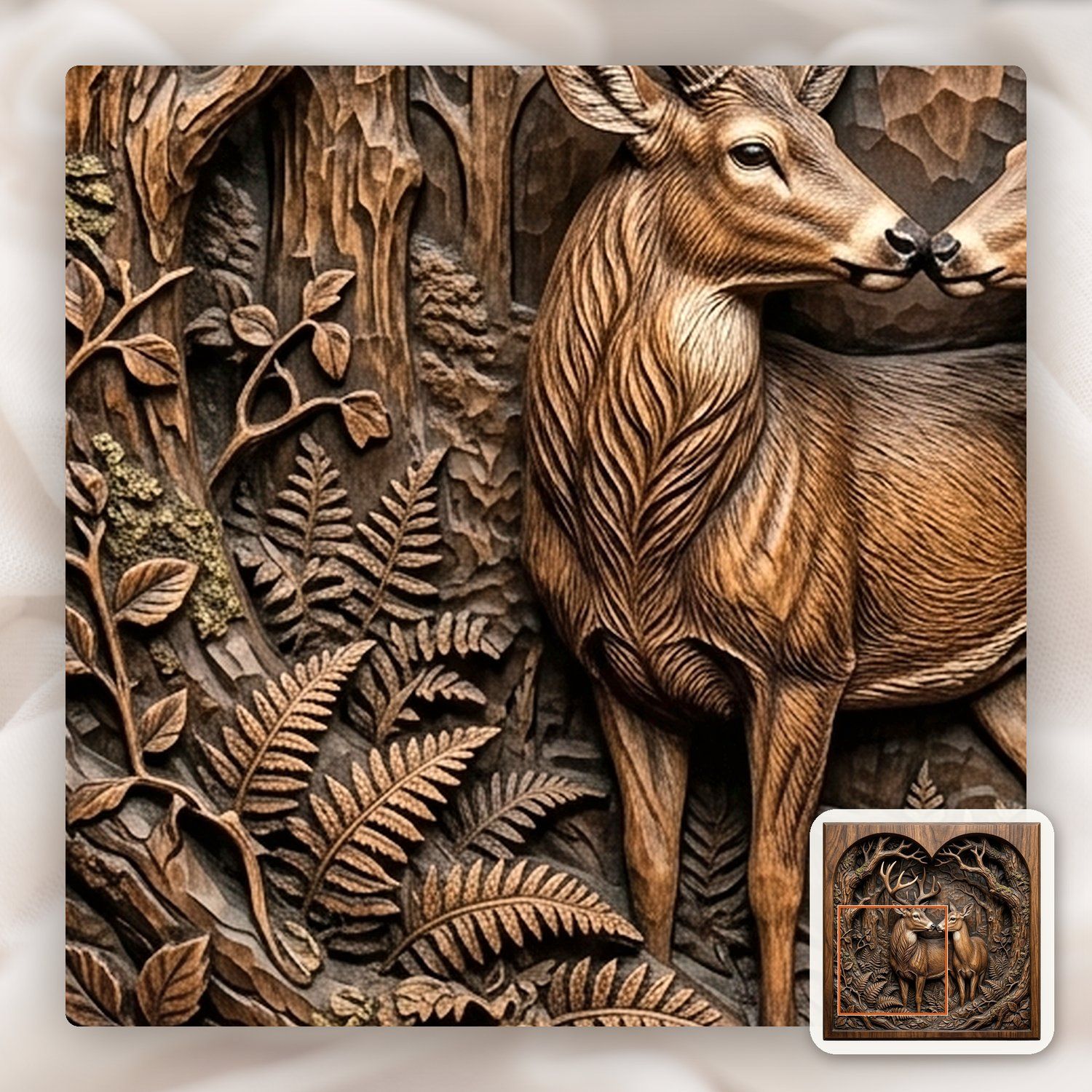 Buck Doe Heart Forest CNC Relief STL bas-relief STL — view 11