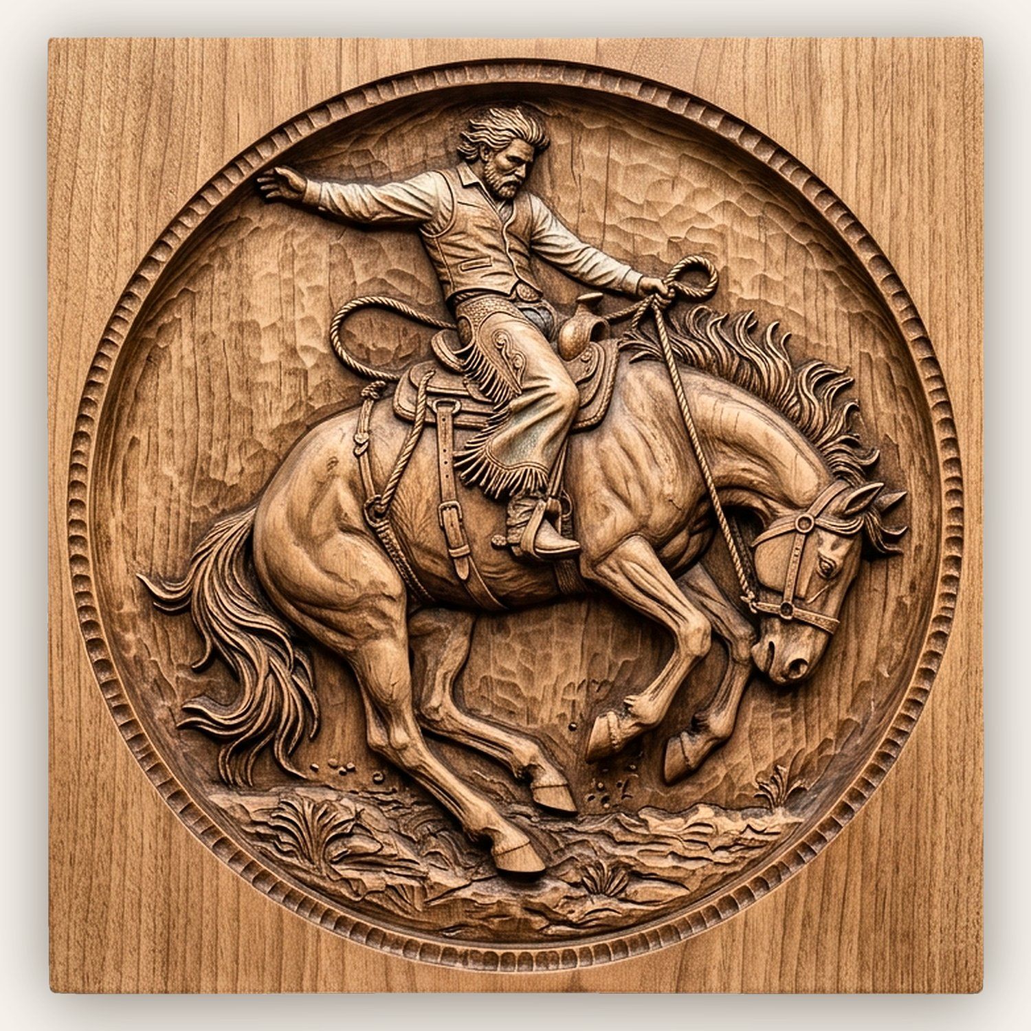 Bucking Bronco Rodeo Cowboy CNC Relief STL | Western Horse Rider Wall