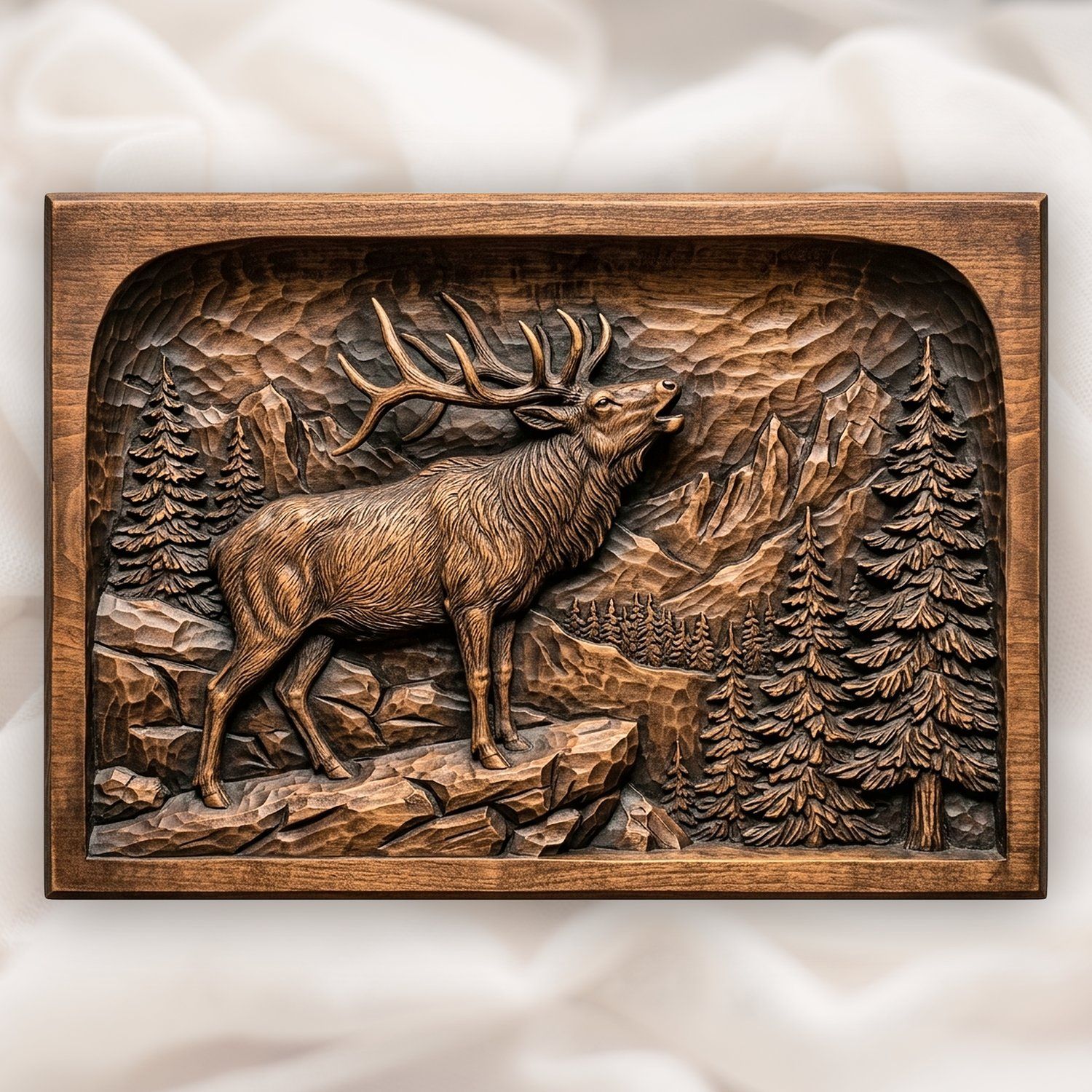 Bugling Bull Elk Mountain Scene CNC Relief STL bas-relief STL design