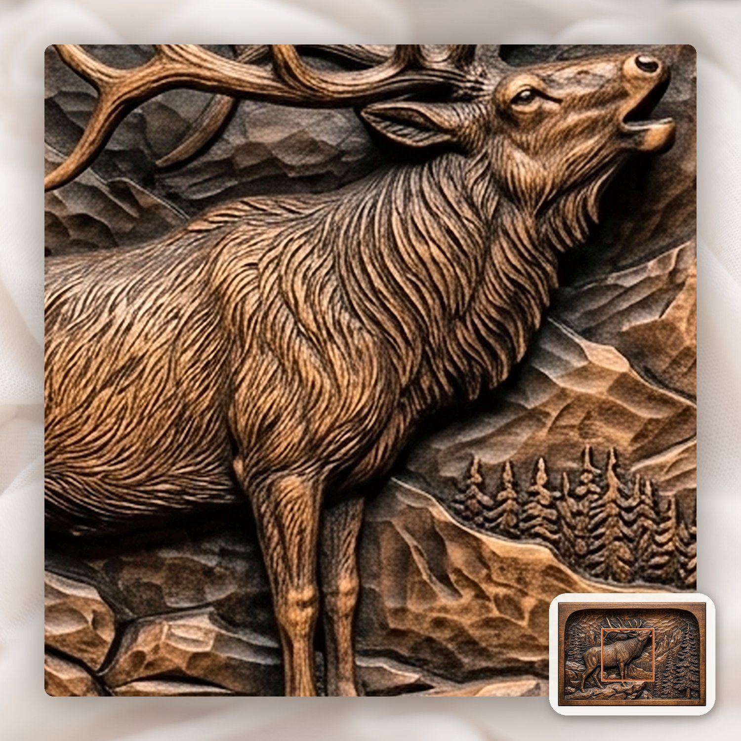 Bugling Bull Elk Mountain Scene CNC Relief STL bas-relief STL — view 12