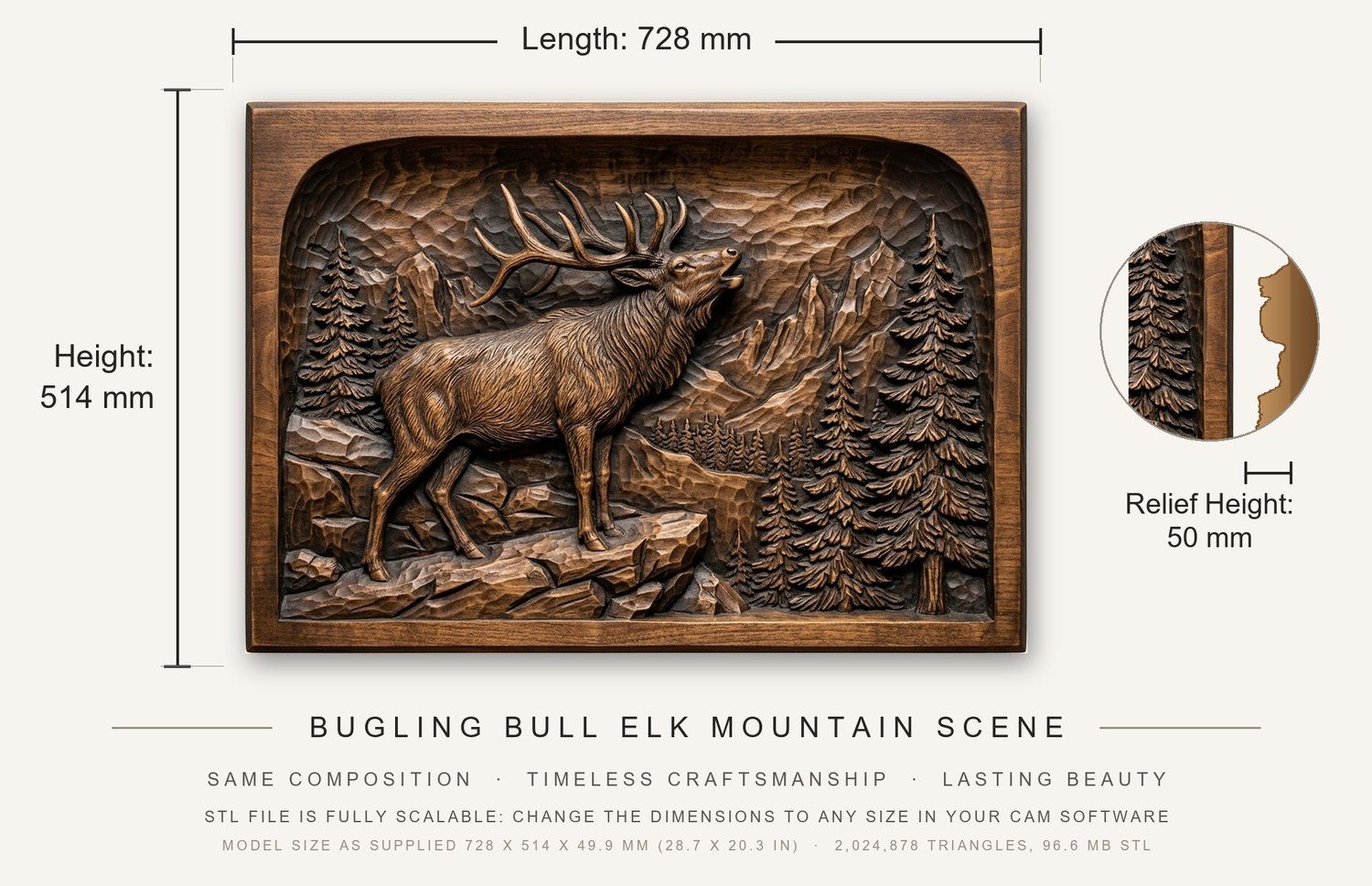 Bugling Bull Elk Mountain Scene CNC Relief STL bas-relief STL — view 3