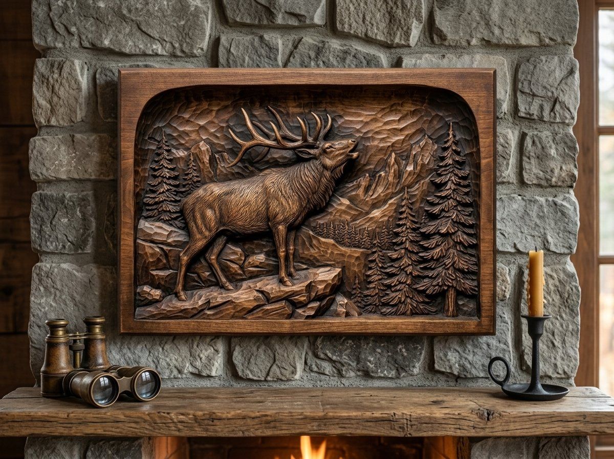 Bugling Bull Elk Mountain Scene CNC Relief STL bas-relief STL — view 13