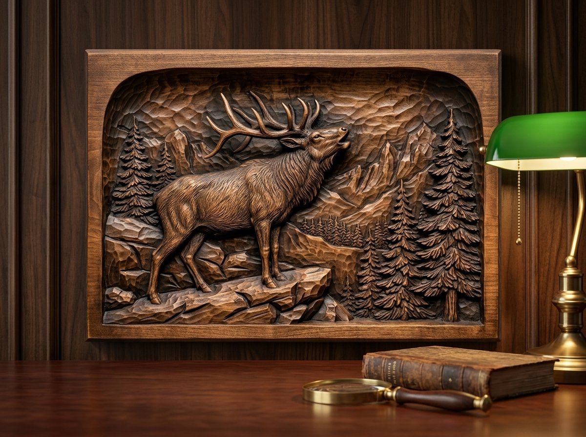 Bugling Bull Elk Mountain Scene CNC Relief STL bas-relief STL — view 14