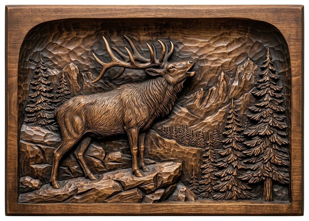 Bugling Bull Elk Mountain Scene CNC Relief STL bas-relief STL — view 4
