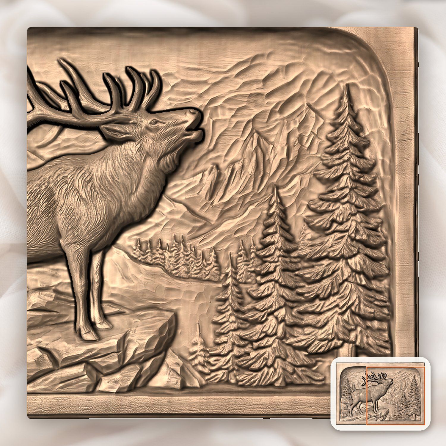 Bugling Bull Elk Mountain Scene CNC Relief STL bas-relief STL — view 7