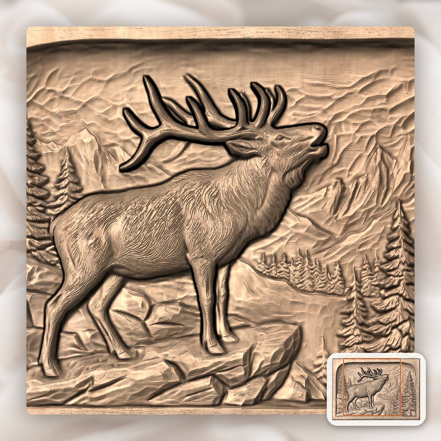 Bugling Bull Elk Mountain Scene CNC Relief STL bas-relief STL — view 8