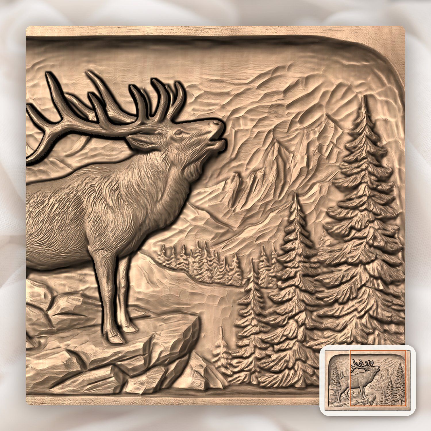Bugling Bull Elk Mountain Scene CNC Relief STL bas-relief STL — view 9