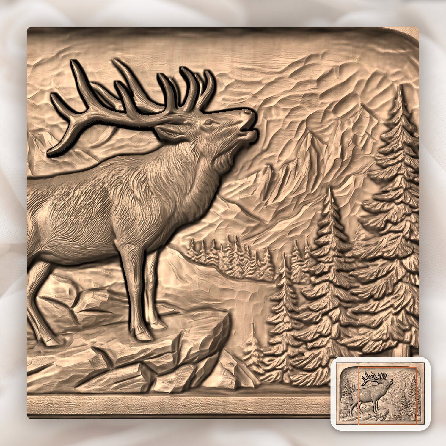 Bugling Bull Elk Mountain Scene CNC Relief STL bas-relief STL — view 10