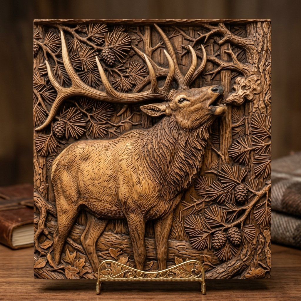 Bugling Elk Forest Wilderness CNC Relief STL bas-relief STL — view 3