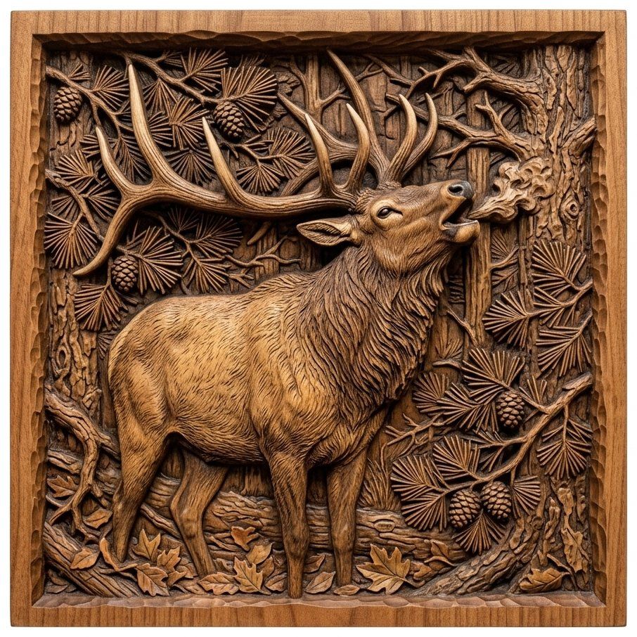 Bugling Elk Forest Wilderness CNC Relief STL bas-relief STL — view 11