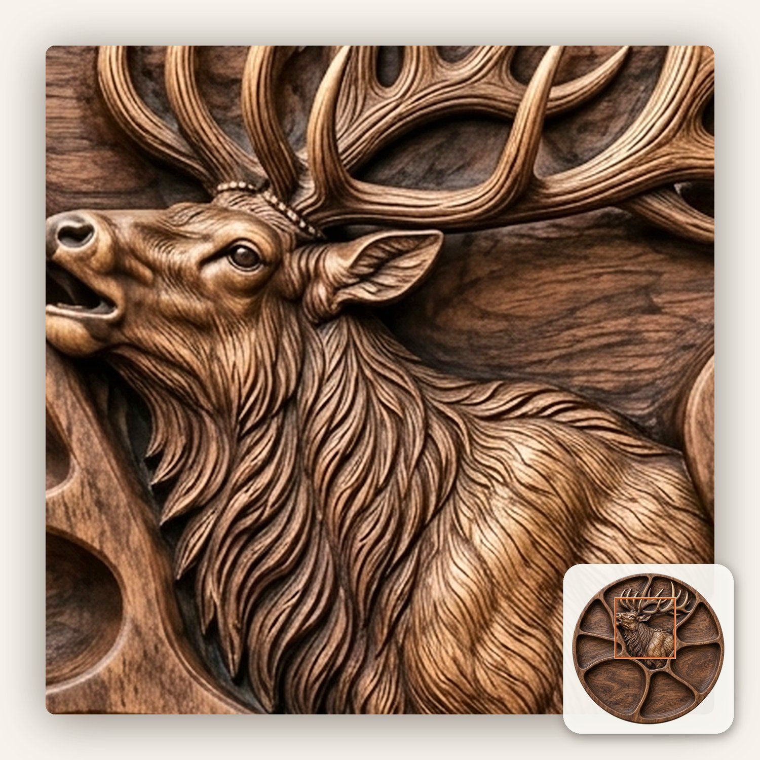 Bugling Elk Platter CNC Relief STL bas-relief STL — view 11