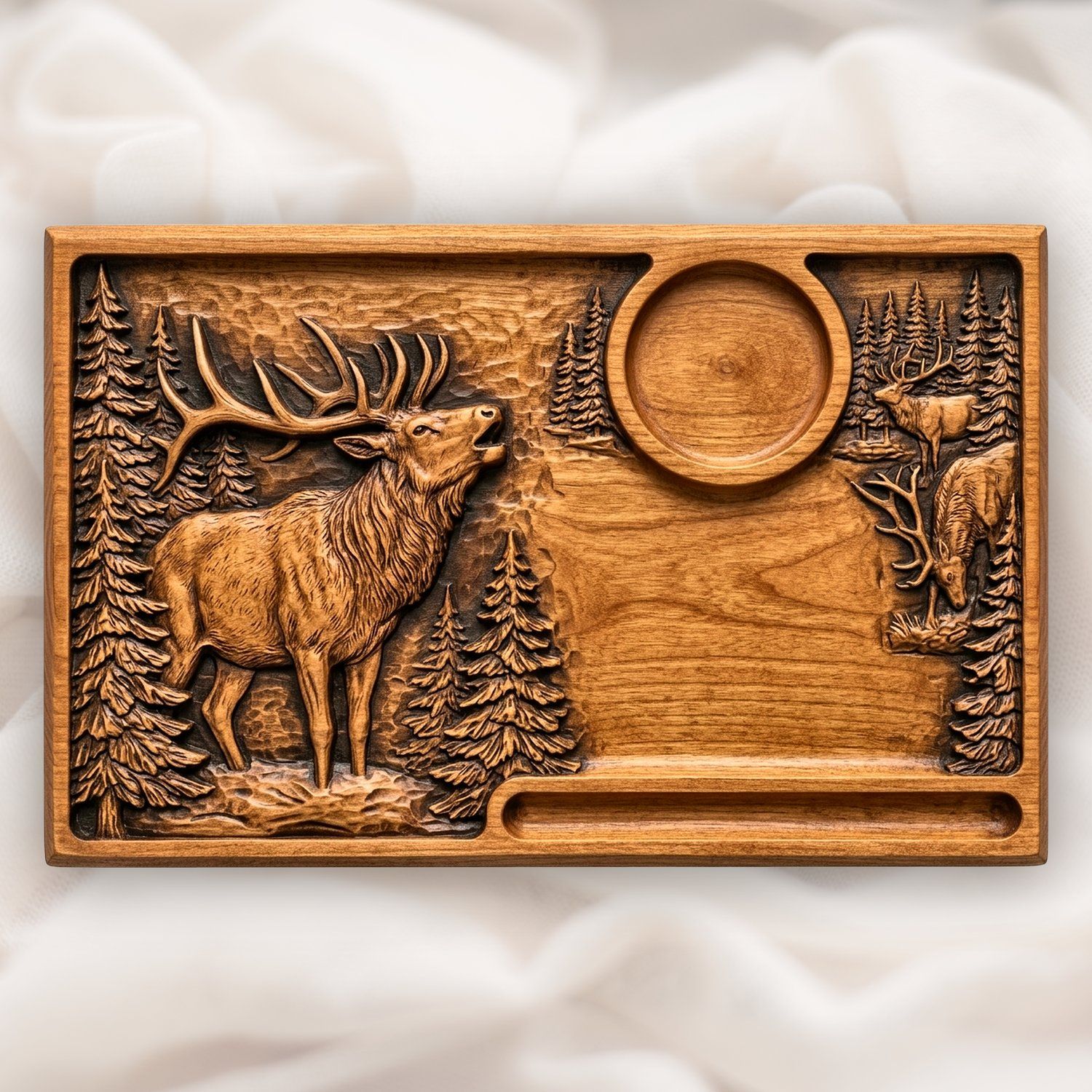 Bugling Elk Wildlife Sofa Arm Tray Top CNC Relief STL bas-relief STL — view 8