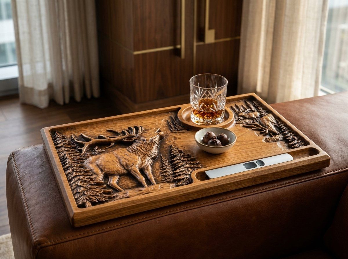 Bugling Elk Wildlife Sofa Arm Tray Top CNC Relief STL bas-relief STL — view 12