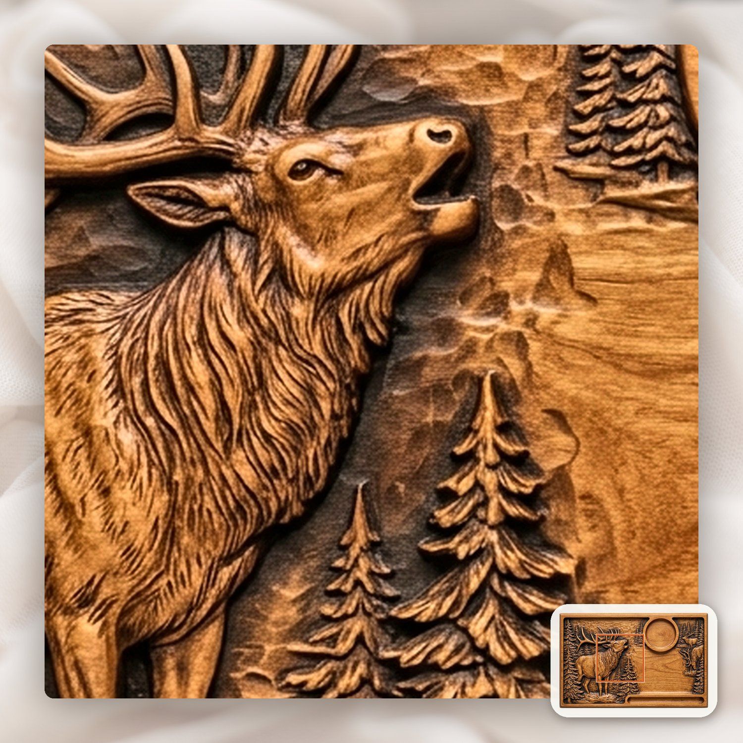 Bugling Elk Wildlife Sofa Arm Tray Top CNC Relief STL bas-relief STL — view 7