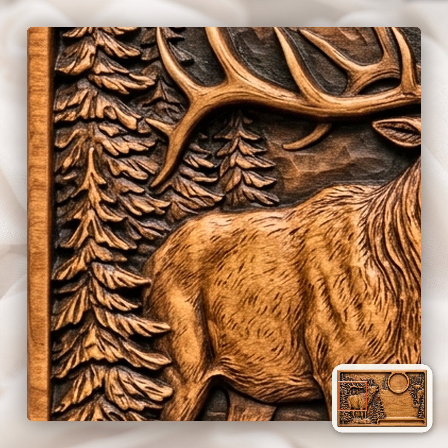 Bugling Elk Wildlife Sofa Arm Tray Top CNC Relief STL bas-relief STL — view 9