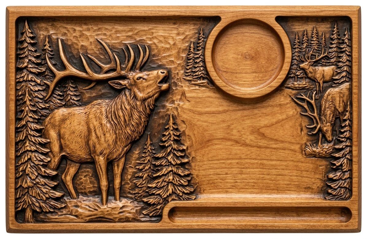 Bugling Elk Wildlife Sofa Arm Tray Top CNC Relief STL bas-relief STL — view 10